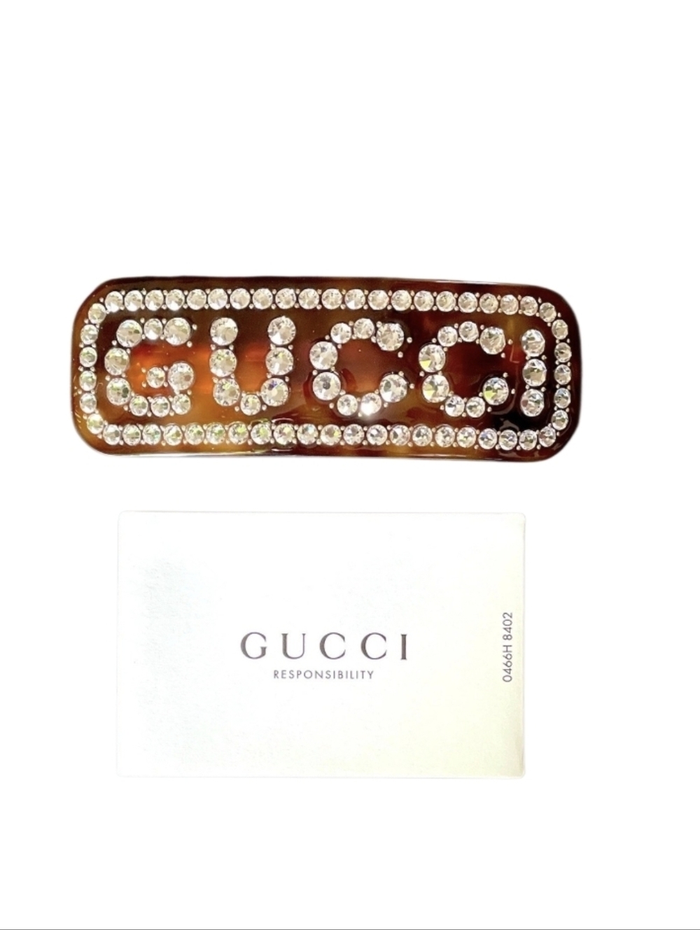 Gucci Tortoiseshell Hair Clip with Crystal Logo - Brown In Box - Picture 2 of 6